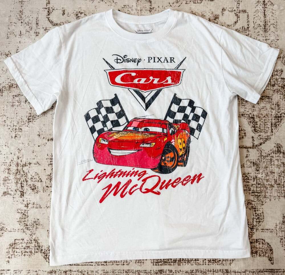 Jerry Leigh Disney Pixar Cars Lightning McQueen Graphic T-Shirt White Size L